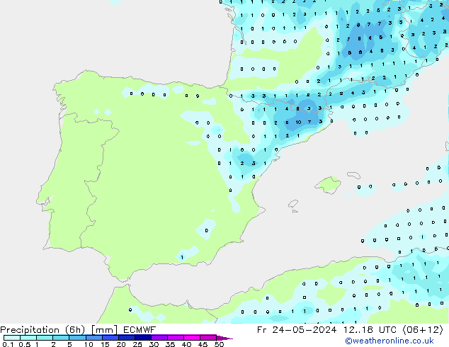 Nied. akkumuliert (6Std) ECMWF Fr 24.05.2024 18 UTC