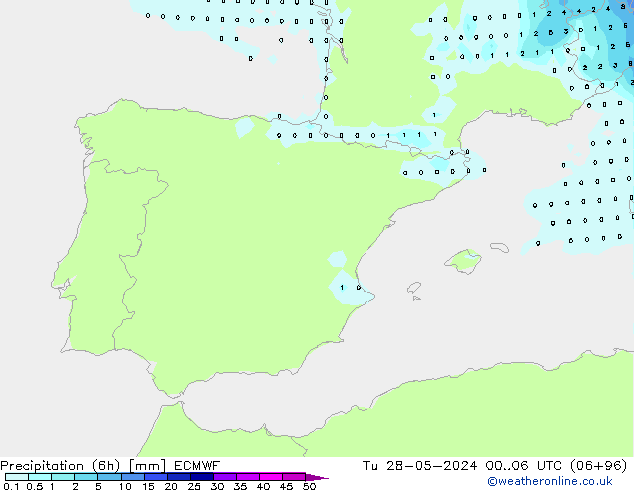 Precipitazione (6h) ECMWF mar 28.05.2024 06 UTC