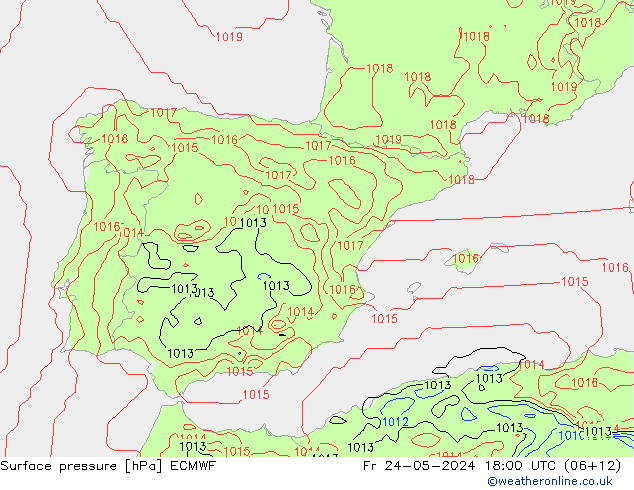 Luchtdruk (Grond) ECMWF vr 24.05.2024 18 UTC