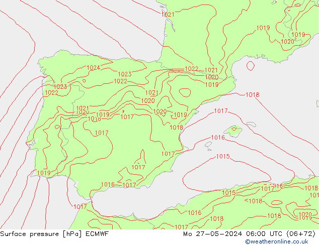 Presión superficial ECMWF lun 27.05.2024 06 UTC