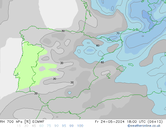 RH 700 hPa ECMWF Fr 24.05.2024 18 UTC