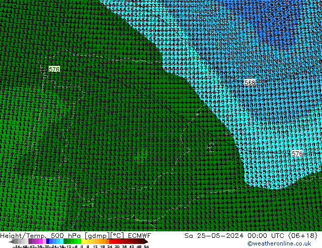 Height/Temp. 500 hPa ECMWF Sa 25.05.2024 00 UTC