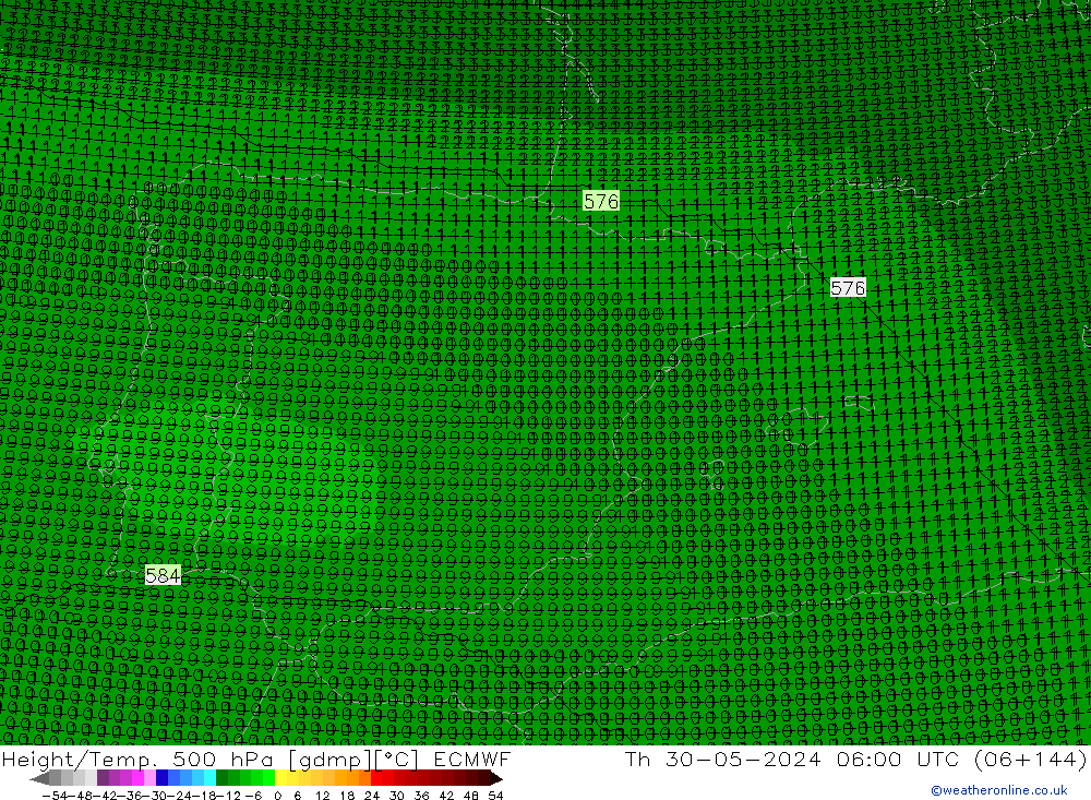 Hoogte/Temp. 500 hPa ECMWF do 30.05.2024 06 UTC