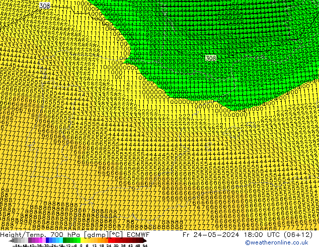 Height/Temp. 700 hPa ECMWF Fr 24.05.2024 18 UTC