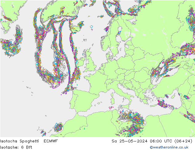 Isotachen Spaghetti ECMWF Sa 25.05.2024 06 UTC