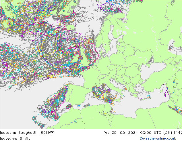 Isotachs Spaghetti ECMWF We 29.05.2024 00 UTC