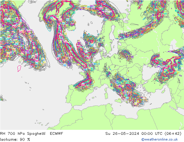 RH 700 hPa Spaghetti ECMWF dom 26.05.2024 00 UTC