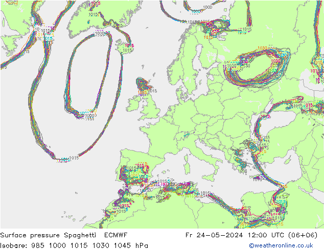 Atmosférický tlak Spaghetti ECMWF Pá 24.05.2024 12 UTC