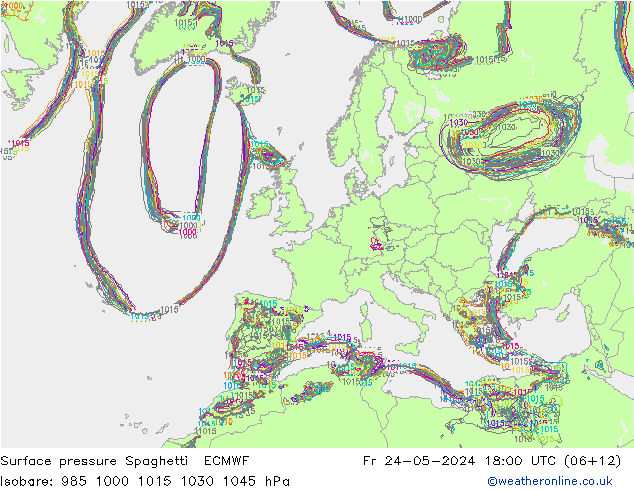 Pressione al suolo Spaghetti ECMWF ven 24.05.2024 18 UTC