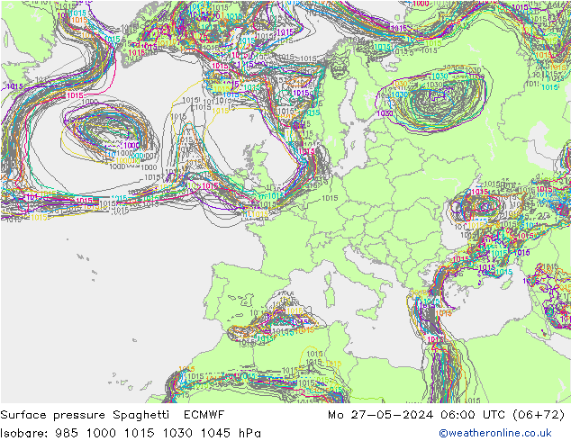 pressão do solo Spaghetti ECMWF Seg 27.05.2024 06 UTC