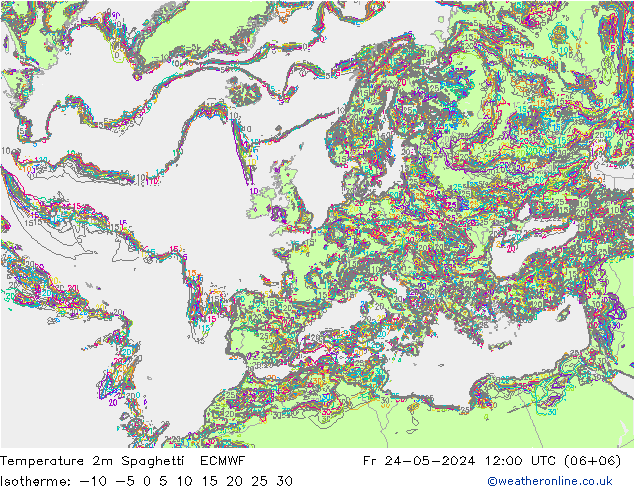 mapa temperatury 2m Spaghetti ECMWF pt. 24.05.2024 12 UTC