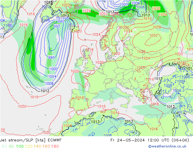 джет/приземное давление ECMWF пт 24.05.2024 12 UTC