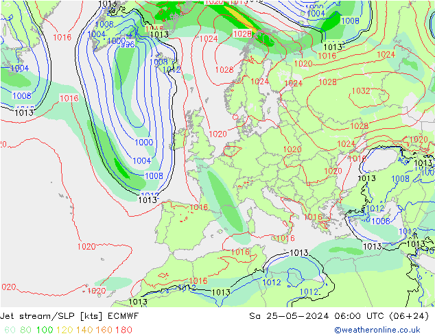 Polarjet/Bodendruck ECMWF Sa 25.05.2024 06 UTC