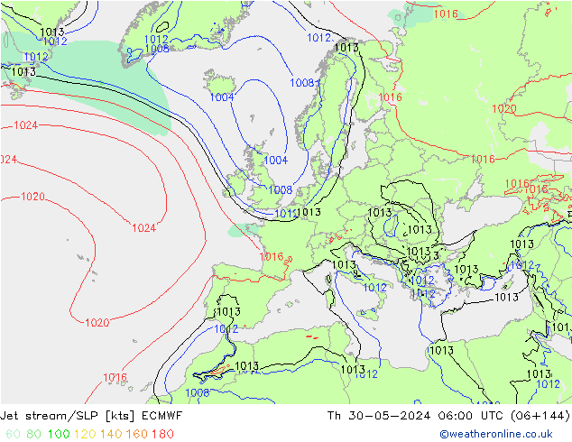 Jet stream/SLP ECMWF Th 30.05.2024 06 UTC