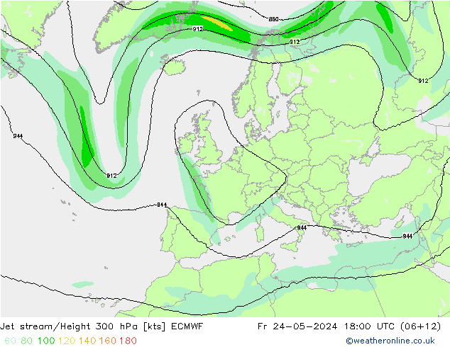 Jet stream/Height 300 hPa ECMWF Fr 24.05.2024 18 UTC