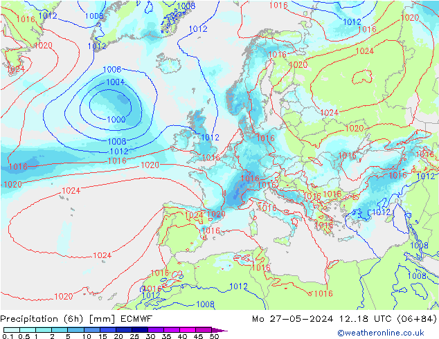 Precipitation (6h) ECMWF Mo 27.05.2024 18 UTC