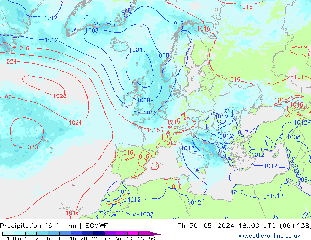 Precipitation (6h) ECMWF Th 30.05.2024 00 UTC