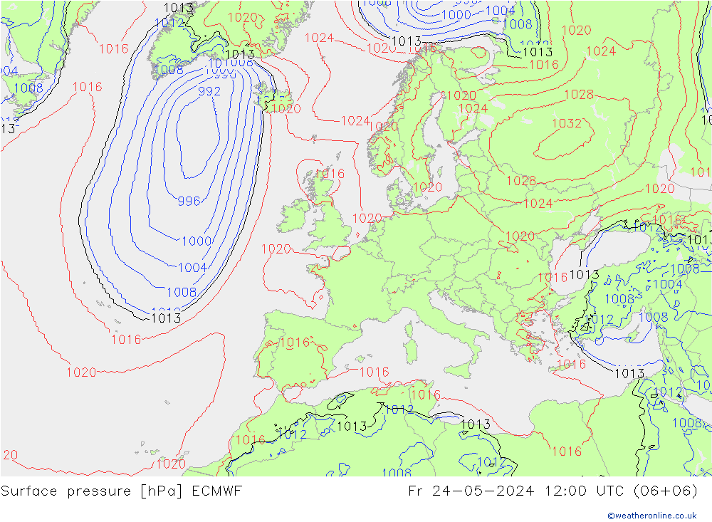 Bodendruck ECMWF Fr 24.05.2024 12 UTC