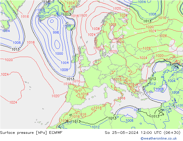 pressão do solo ECMWF Sáb 25.05.2024 12 UTC