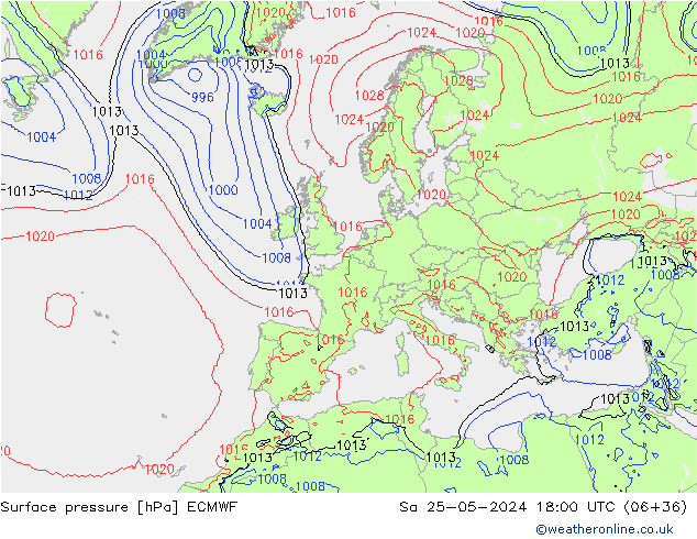 pressão do solo ECMWF Sáb 25.05.2024 18 UTC