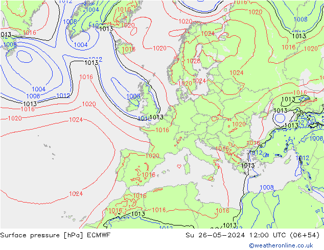 Presión superficial ECMWF dom 26.05.2024 12 UTC