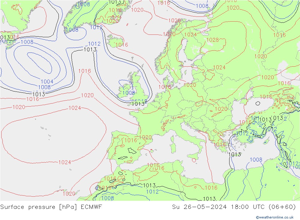 Pressione al suolo ECMWF dom 26.05.2024 18 UTC