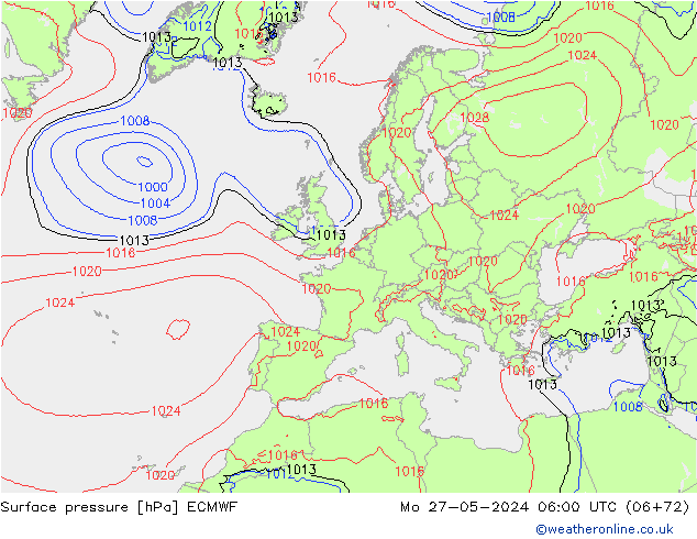 Atmosférický tlak ECMWF Po 27.05.2024 06 UTC