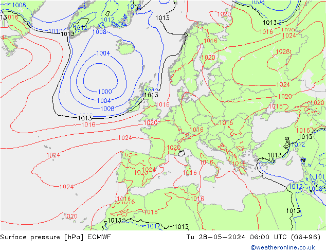 Bodendruck ECMWF Di 28.05.2024 06 UTC