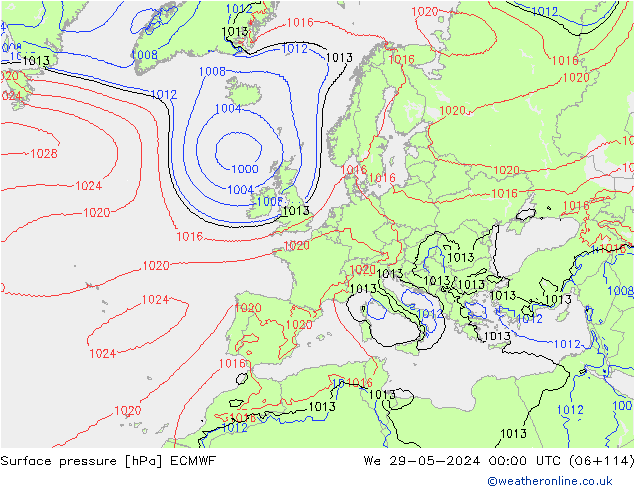 Atmosférický tlak ECMWF St 29.05.2024 00 UTC