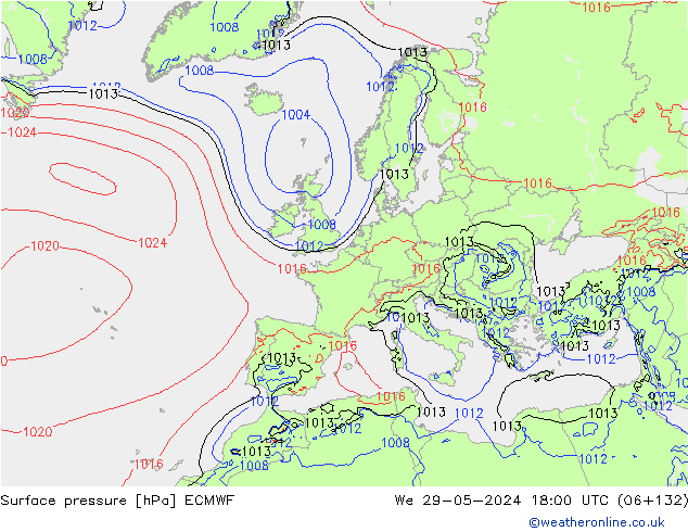 Surface pressure ECMWF We 29.05.2024 18 UTC