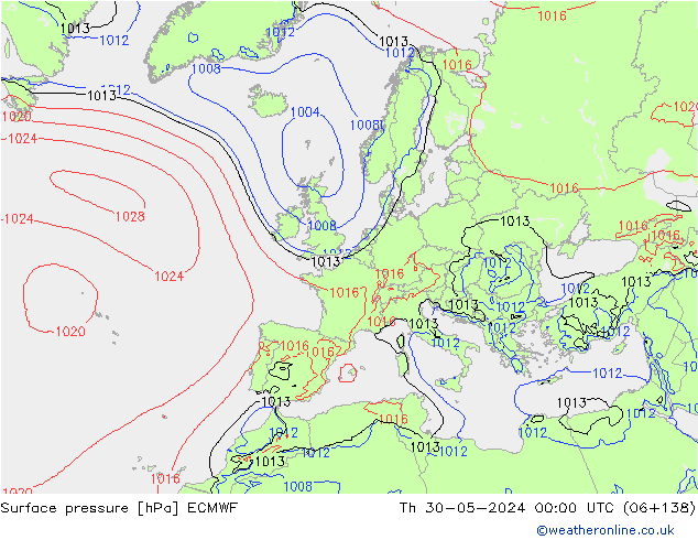 Surface pressure ECMWF Th 30.05.2024 00 UTC