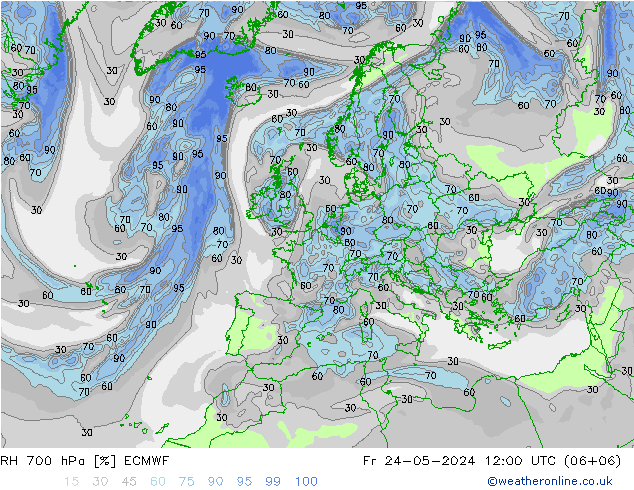 RH 700 hPa ECMWF 星期五 24.05.2024 12 UTC