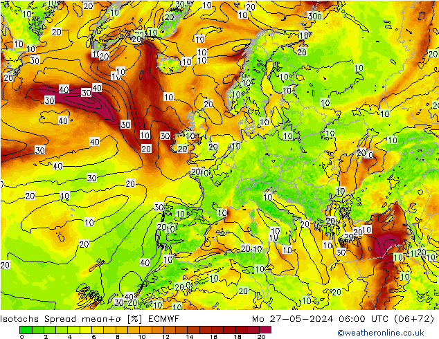 Isotachs Spread ECMWF lun 27.05.2024 06 UTC