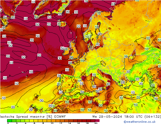 Isotachen Spread ECMWF wo 29.05.2024 18 UTC