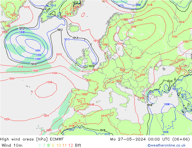 High wind areas ECMWF Mo 27.05.2024 00 UTC