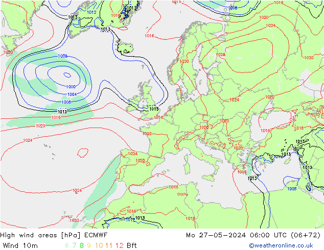 High wind areas ECMWF Mo 27.05.2024 06 UTC