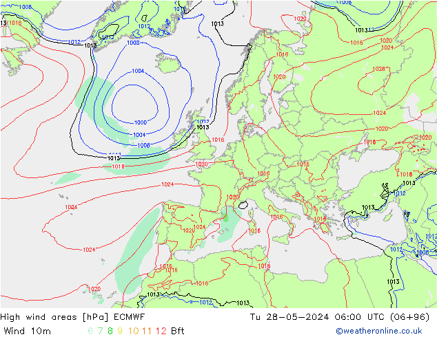 High wind areas ECMWF  28.05.2024 06 UTC