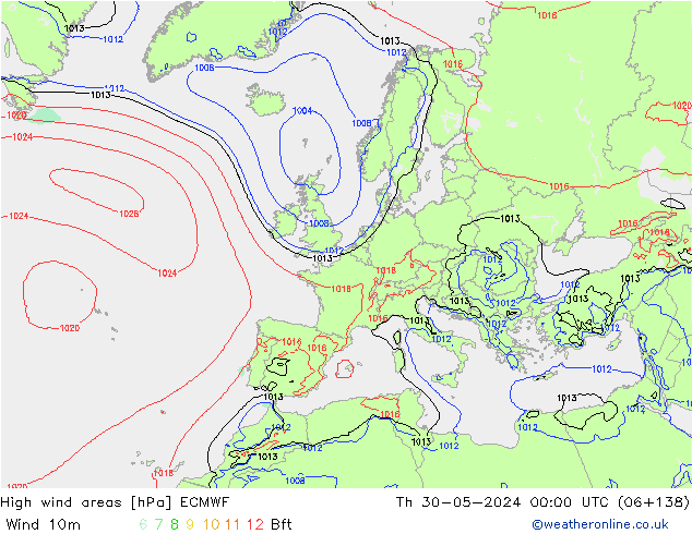 High wind areas ECMWF Th 30.05.2024 00 UTC