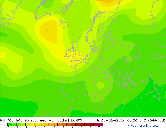 RH 700 hPa Spread ECMWF Th 30.05.2024 00 UTC