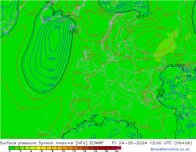 地面气压 Spread ECMWF 星期五 24.05.2024 12 UTC