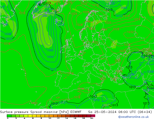 Bodendruck Spread ECMWF Sa 25.05.2024 06 UTC