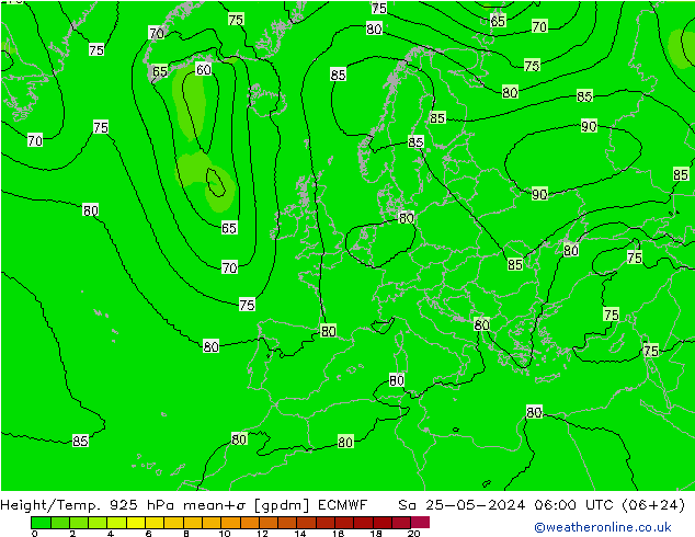 Height/Temp. 925 hPa ECMWF Sa 25.05.2024 06 UTC