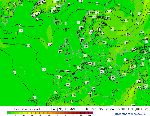 Temperature 2m Spread ECMWF Po 27.05.2024 06 UTC