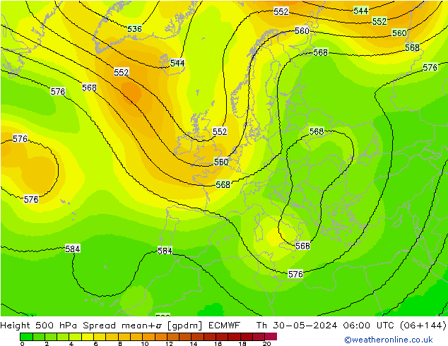 Geop. 500 hPa Spread ECMWF jue 30.05.2024 06 UTC