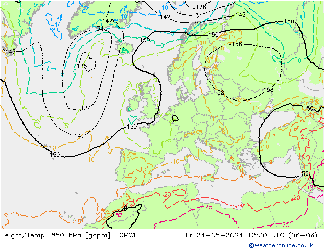 Height/Temp. 850 hPa ECMWF Pá 24.05.2024 12 UTC