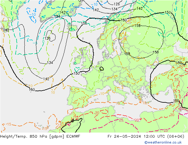 Height/Temp. 850 hPa ECMWF Fr 24.05.2024 12 UTC