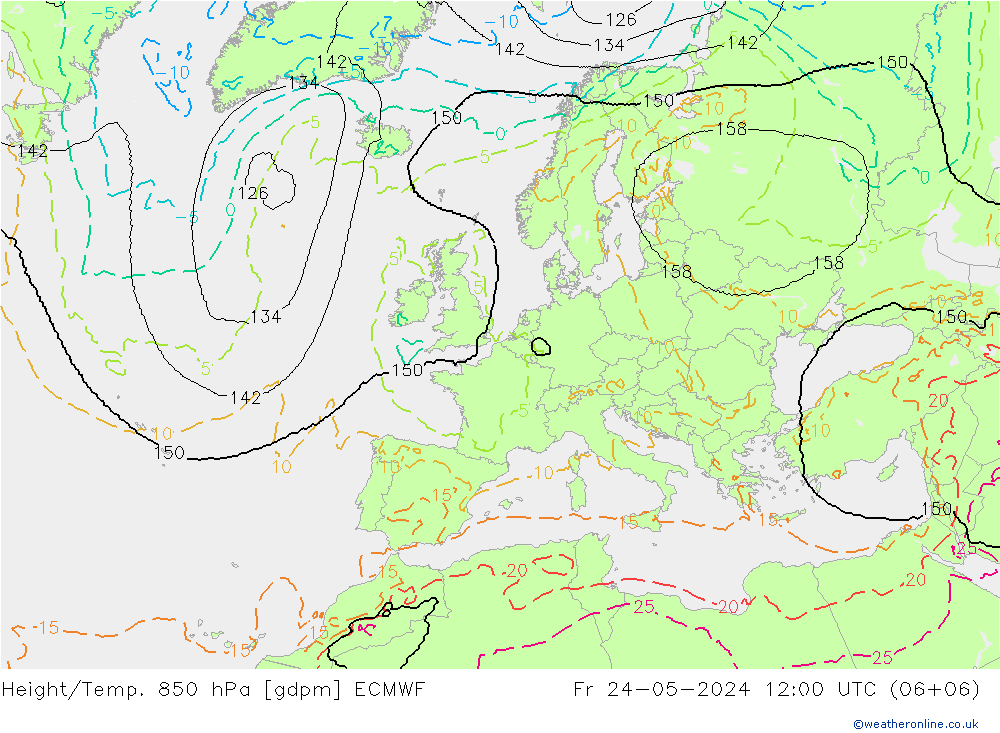 Height/Temp. 850 hPa ECMWF Fr 24.05.2024 12 UTC