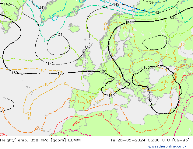 Height/Temp. 850 hPa ECMWF Di 28.05.2024 06 UTC