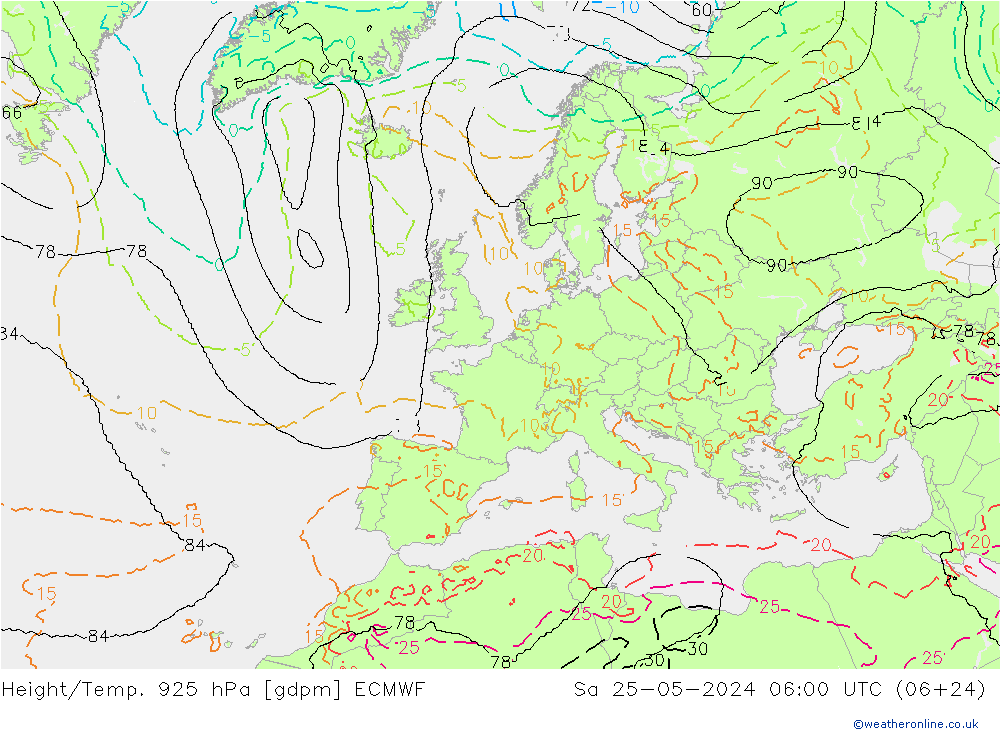 Height/Temp. 925 hPa ECMWF sab 25.05.2024 06 UTC