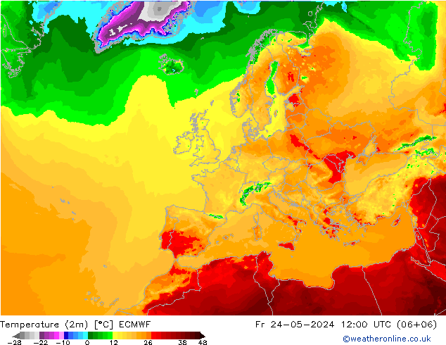 Temperatura (2m) ECMWF Sex 24.05.2024 12 UTC